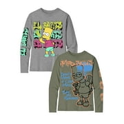 Bart one Spray, Boys Graphic Crew Neck Long Sleeve T-Shirt, 2-Pack, Sizes 4-18 (Little Boys \u0026 Big Boys)